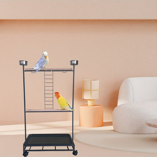 SINOPET Large Wrought Steel Bird Perch Stand 360 Degree Rotating Sturdy Metal Cage with Climbing Ladder and Feeding Station for Medium to Large Parrots Indoor Outdoor Use