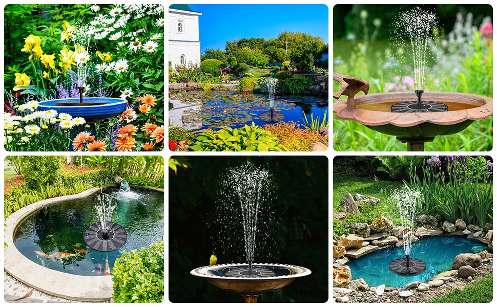 1.5W Solar Fountain Pump with 6 Nozzles for Ponds