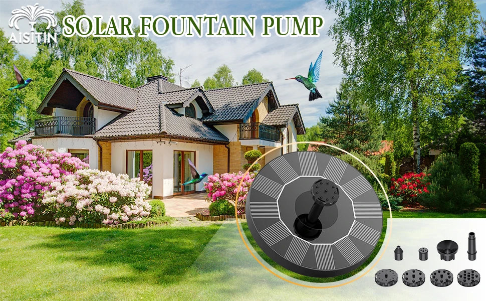 1.5W Solar Fountain Pump with 6 Nozzles for Ponds