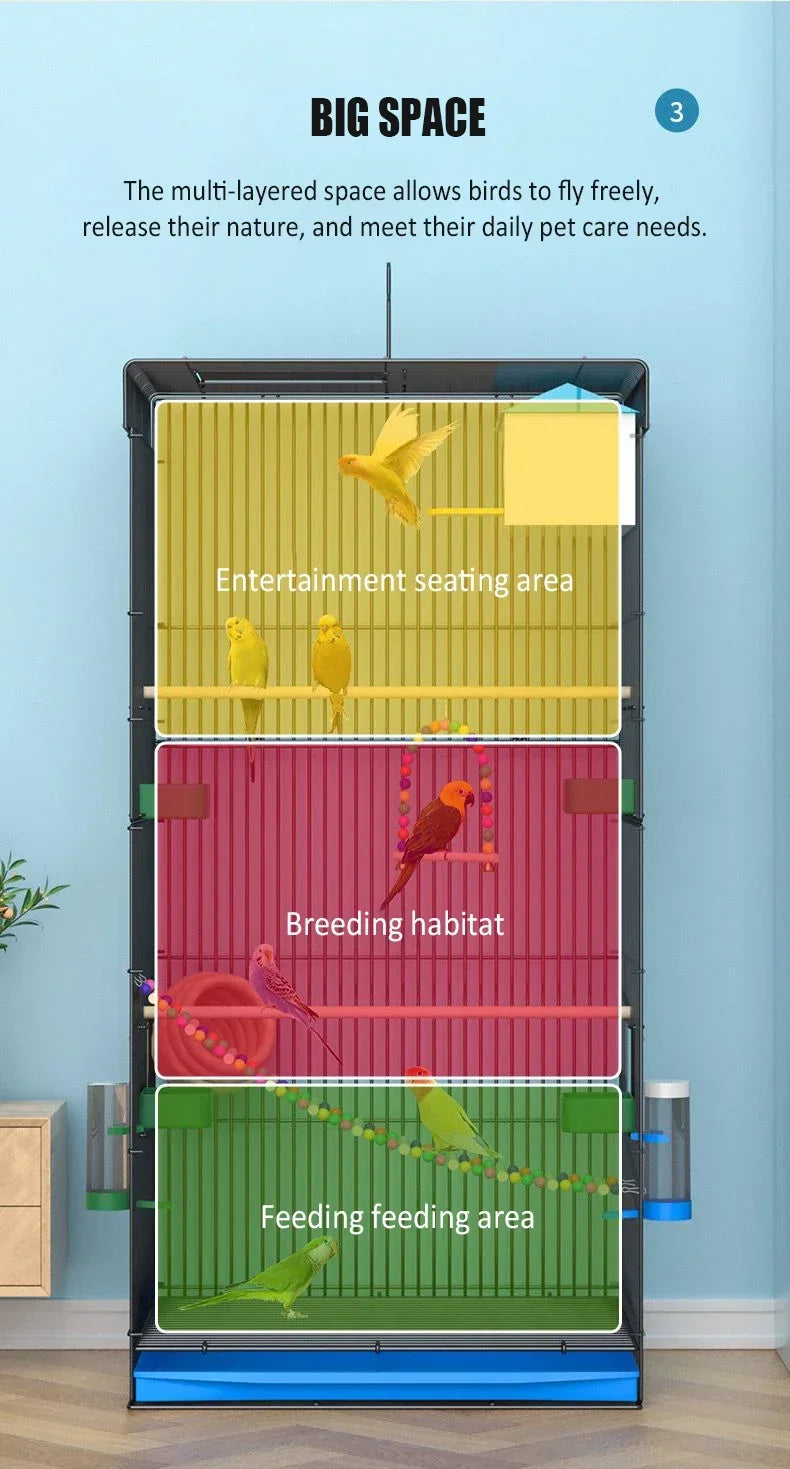 Large Bird Cage Breathable Breeding Parrot Cage Strong Standing Flying Many Birdcage with Bottom Tray Pigeon Cage Bird House Nest