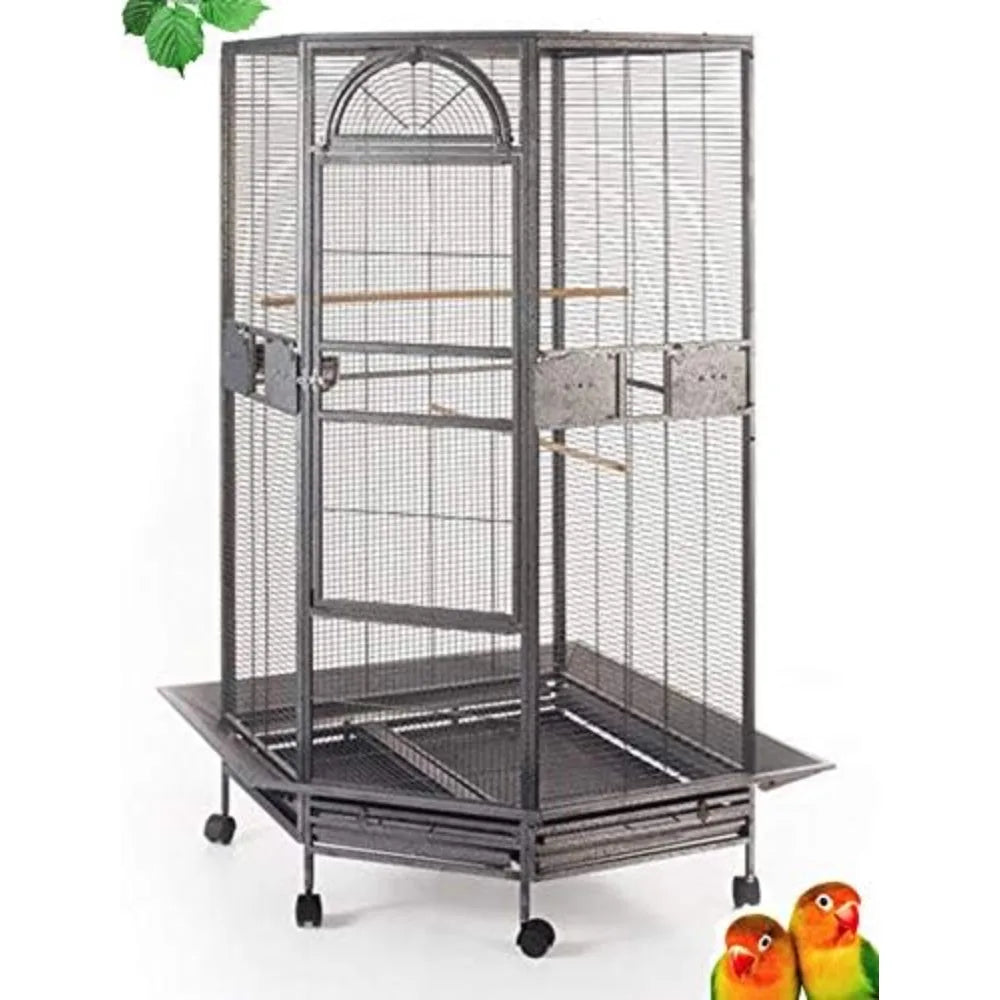 64 Inch Extra Large Corner Flight Bird Parrot Cage for Cockatiel Parakeet Budgies Parrot with Around Metal Seed Skirts