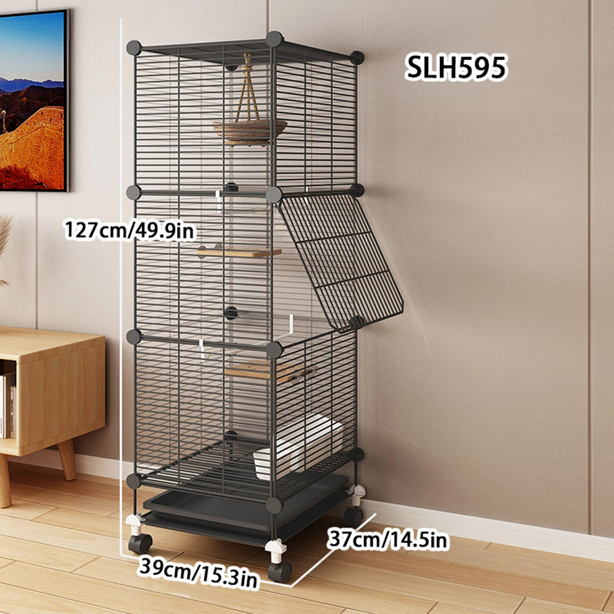 Large Black Parrot Cage Luxury Wrought Iron Bird House for Myna Thrush and Tiger Skin Pearl with Toilet Bowl
