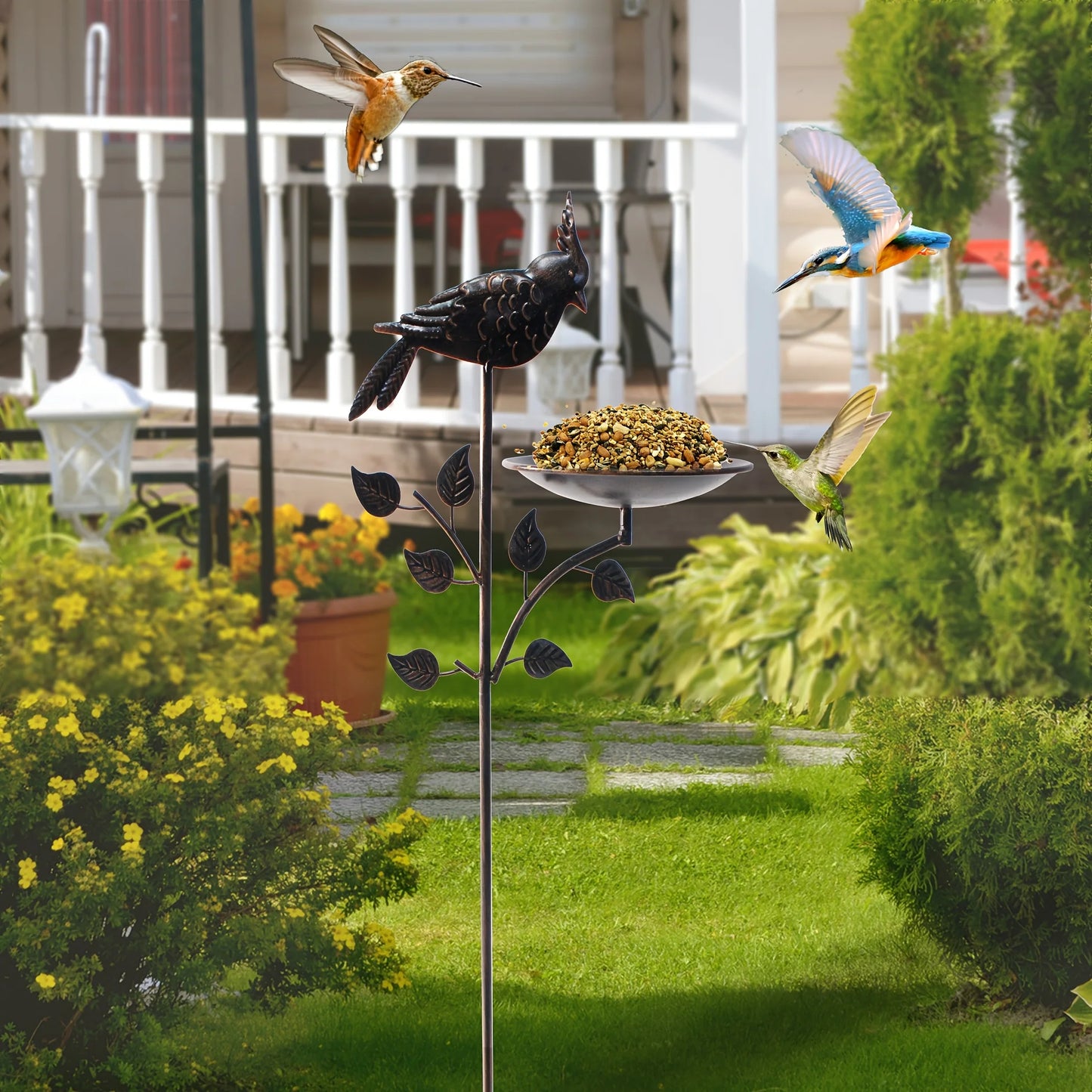 Metal Oriole Bird Feeder Stake, Waterproof Antique Copper