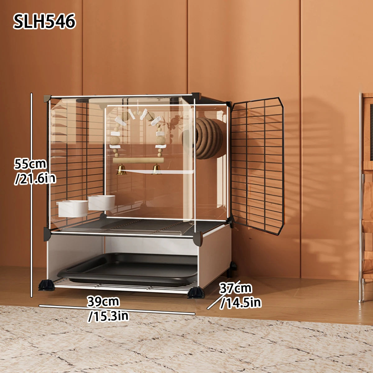 Large Luxury Bird Cage for Cockatiels and Mynas Splash-Proof Tiger Skin Design