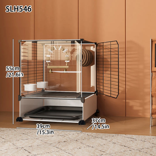 Large Luxury Bird Cage for Cockatiels and Mynas Splash-Proof Tiger Skin Design
