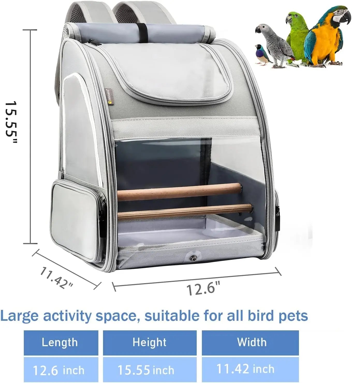 Bird Carrier Backpack Pet Travel Cage with Upgraded Tray and Standing Perches Breathable and Portable for Small Birds Green
