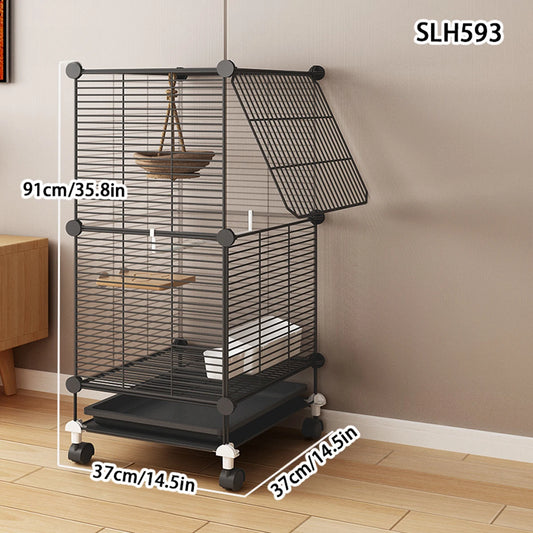 Large Black Wrought Iron Bird Cage for Parrots and Myna Birds with Toilet Bowl and Luxury Design