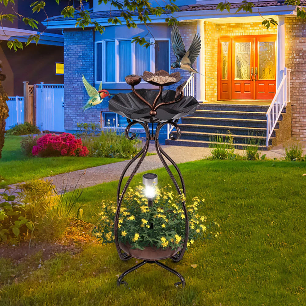 1 Pc Solar Outdoor Bird Bath Feeder Combo with Flower Planter
