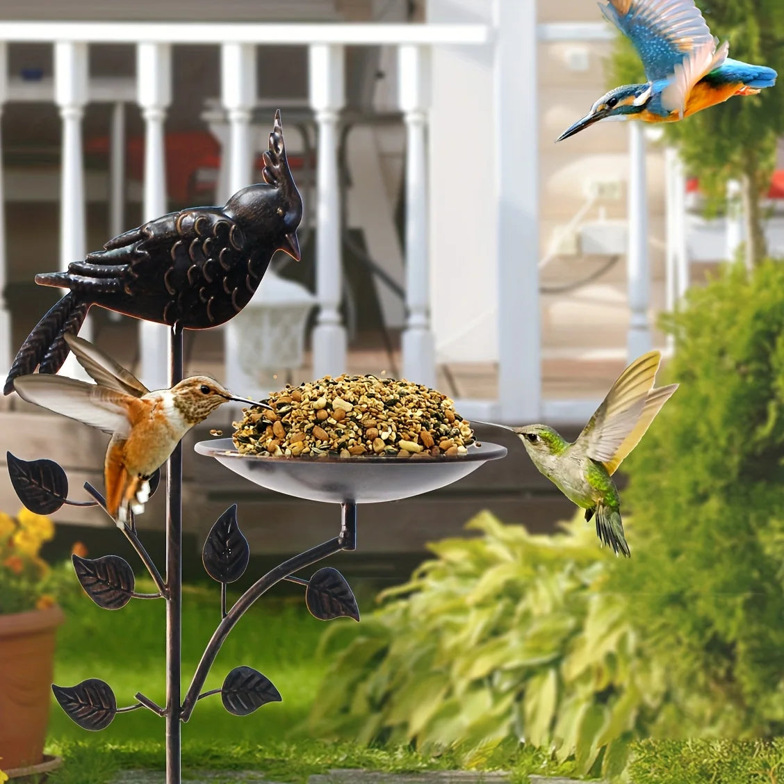 Metal Oriole Bird Feeder Stake, Waterproof Antique Copper