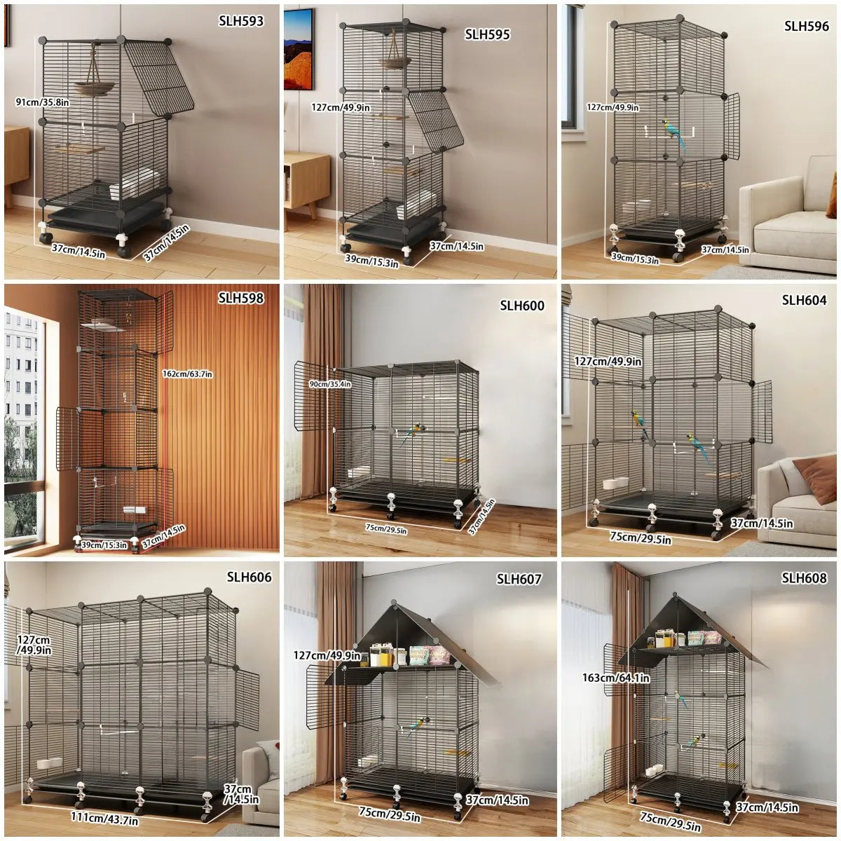 Large Black Wrought Iron Bird Cage for Parrots and Myna Birds with Toilet Bowl and Luxury Design