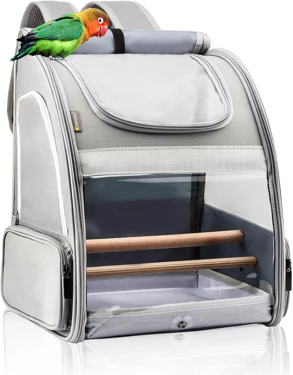 Bird Carrier Backpack Pet Travel Cage with Upgraded Tray and Standing Perches Breathable and Portable for Small Birds Green
