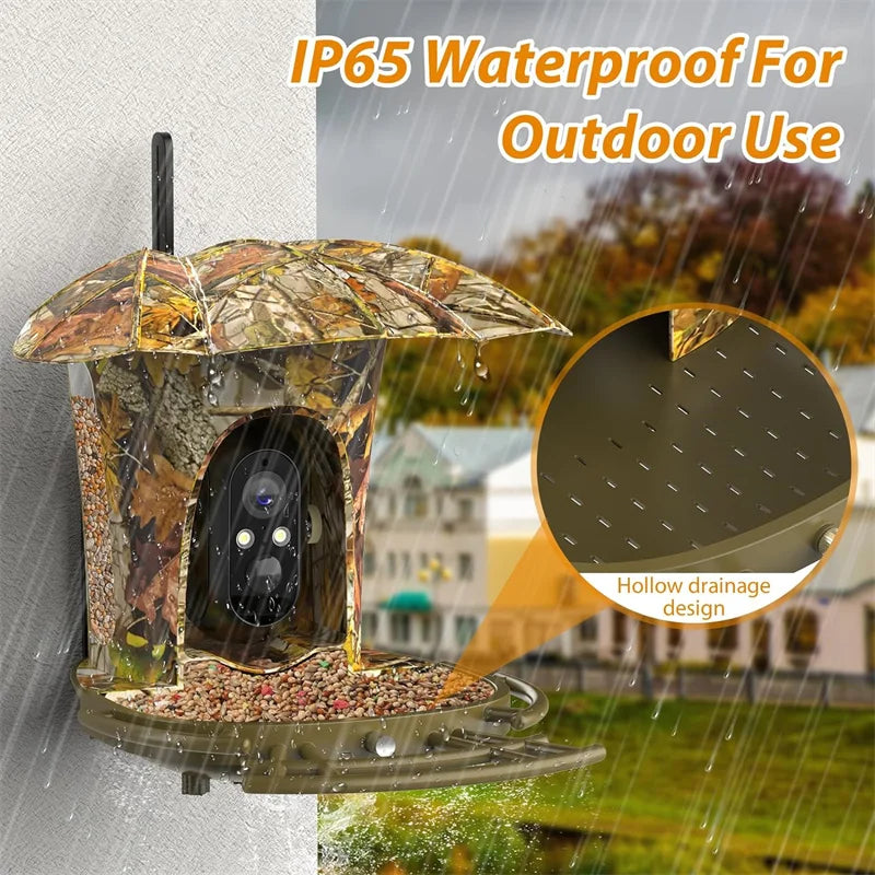 Smart Bird Feeder Camera Solar Powered Wireless 1080P HD