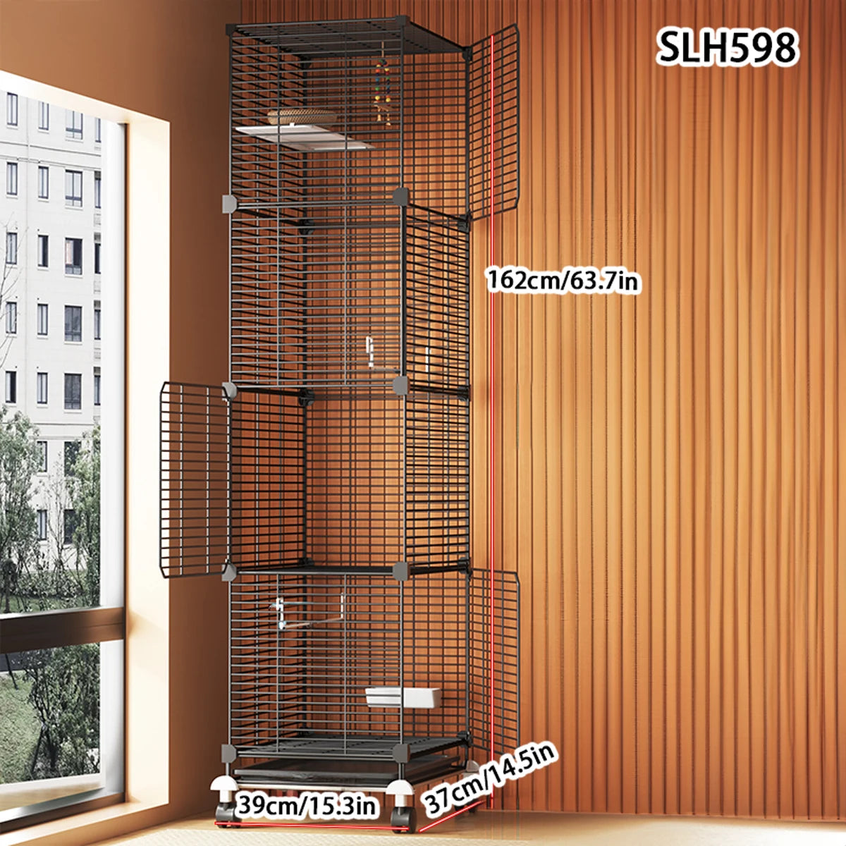 Large Black Parrot Cage Luxury Wrought Iron Bird House for Myna Thrush and Tiger Skin Pearl with Toilet Bowl