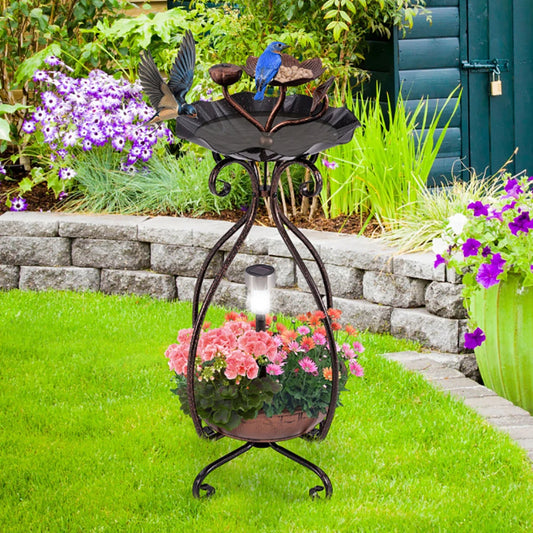 1 Pc Solar Outdoor Bird Bath Feeder Combo with Flower Planter