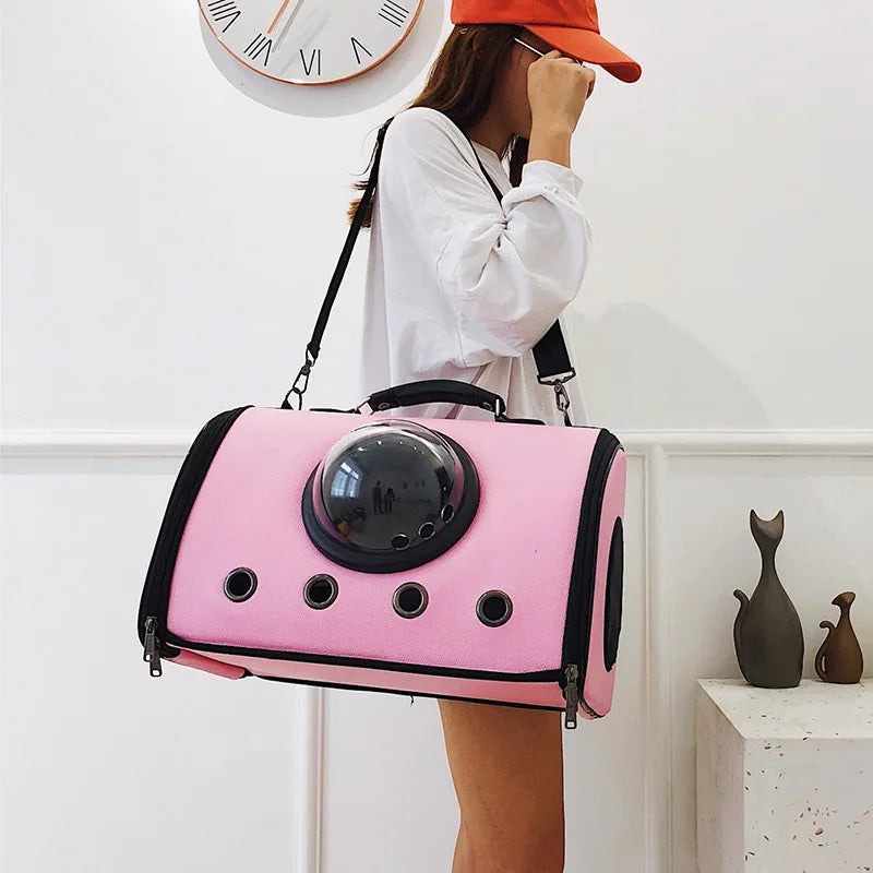 Breathable PU Cat Backpack Portable Transparent Foldable Large Capacity Pet Bag