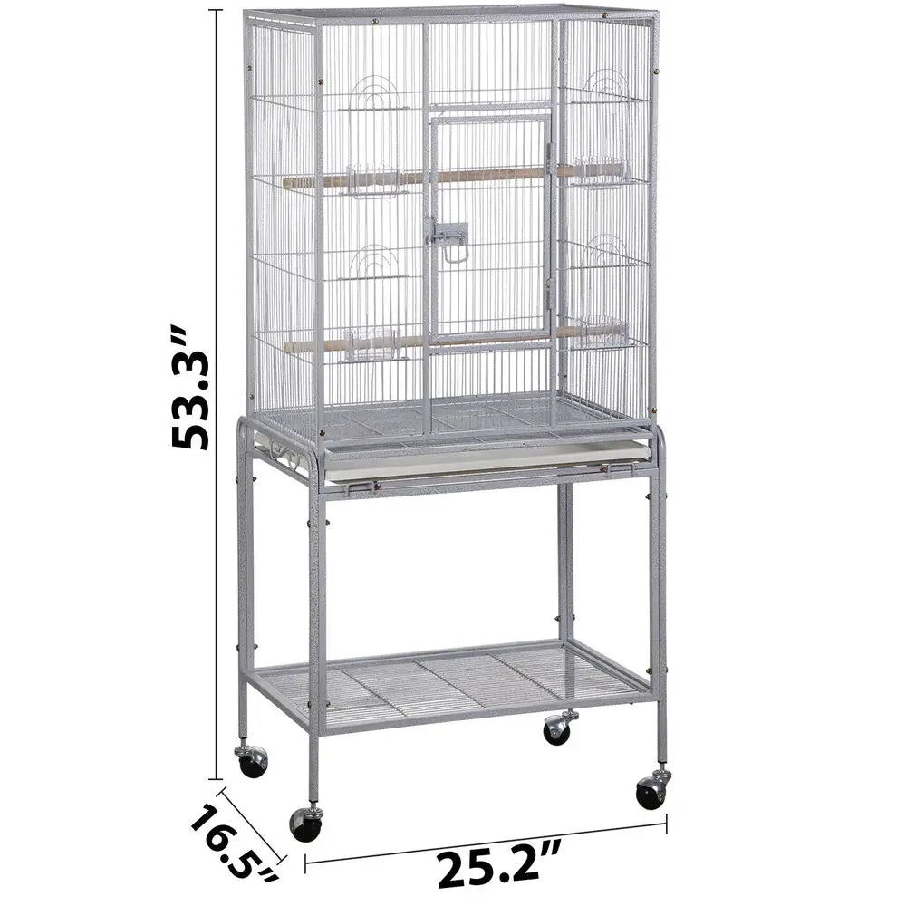 53 Inch Durable Wrought Iron Bird Cage with Stand for Small and Medium Birds White