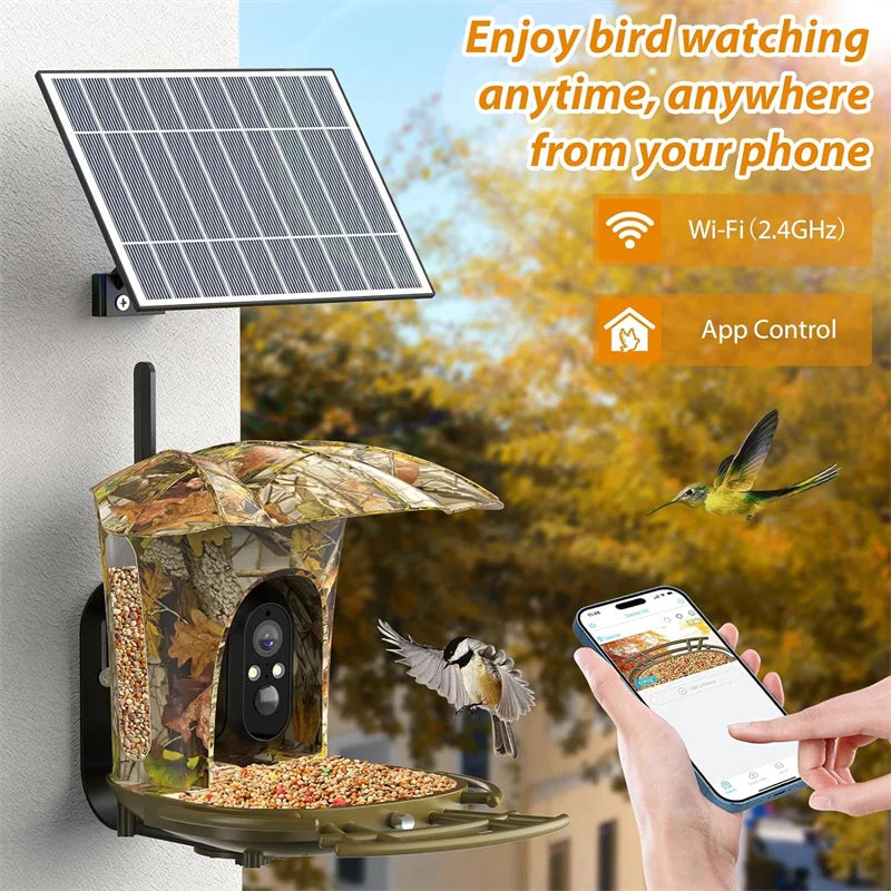 Smart Bird Feeder Camera Solar Powered Wireless 1080P HD