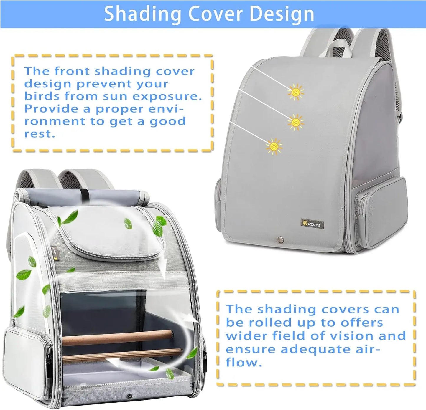 Bird Carrier Backpack Pet Travel Cage with Upgraded Tray and Standing Perches Breathable and Portable for Small Birds Green