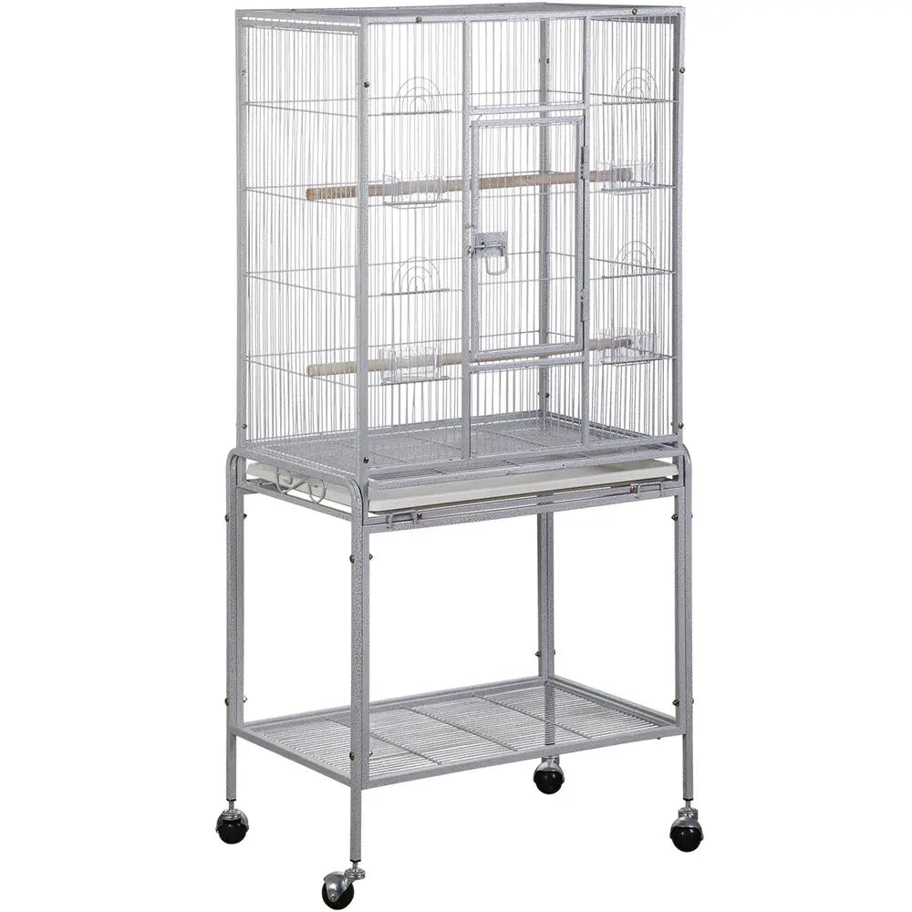 53 Inch Durable Wrought Iron Bird Cage with Stand for Small and Medium Birds White