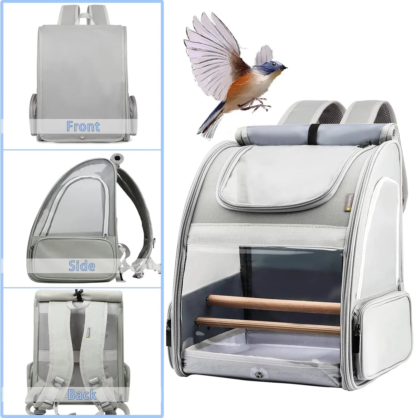 Bird Carrier Backpack Pet Travel Cage with Upgraded Tray and Standing Perches Breathable and Portable for Small Birds Green