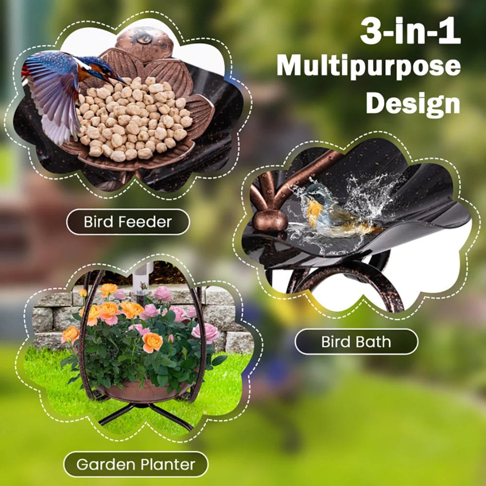 1 Pc Solar Outdoor Bird Bath Feeder Combo with Flower Planter
