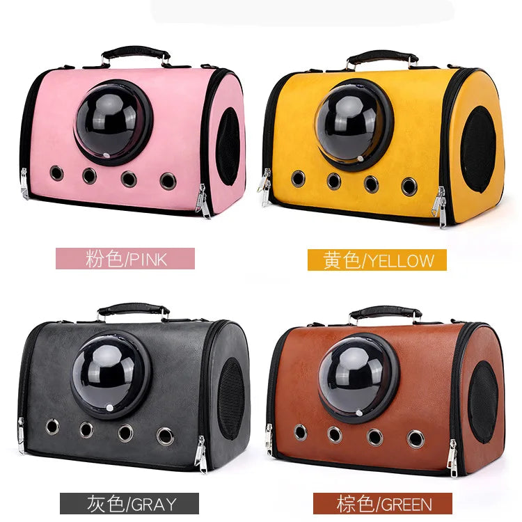 Breathable PU Cat Backpack Portable Transparent Foldable Large Capacity Pet Bag