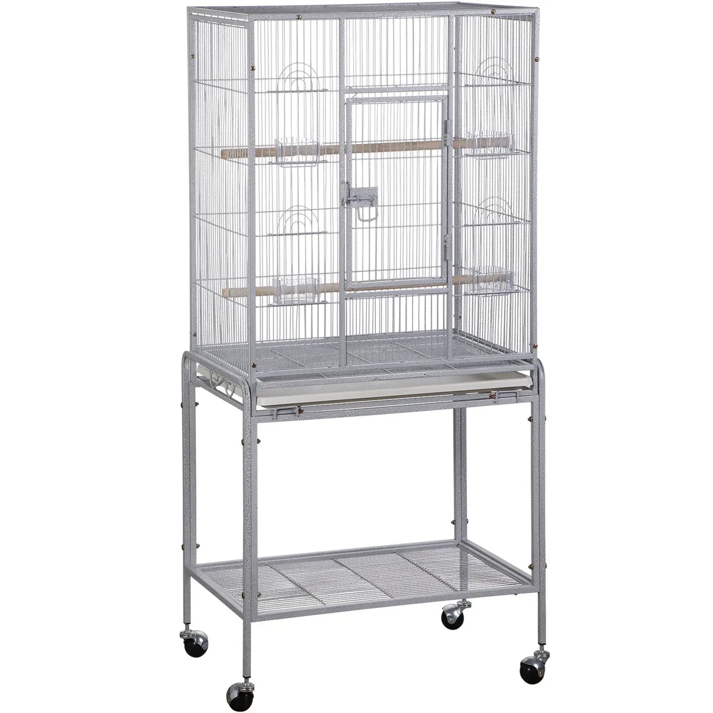 53 Inch Durable Wrought Iron Bird Cage with Stand for Small and Medium Birds White