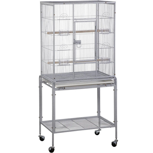 53 Inch Durable Wrought Iron Bird Cage with Stand for Small and Medium Birds White