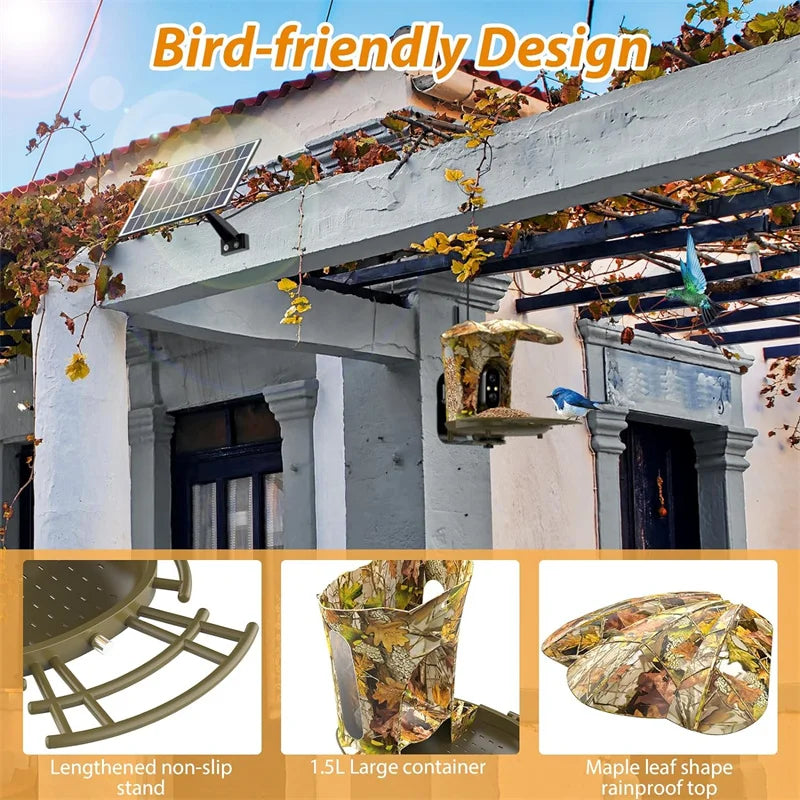 Smart Bird Feeder Camera Solar Powered Wireless 1080P HD