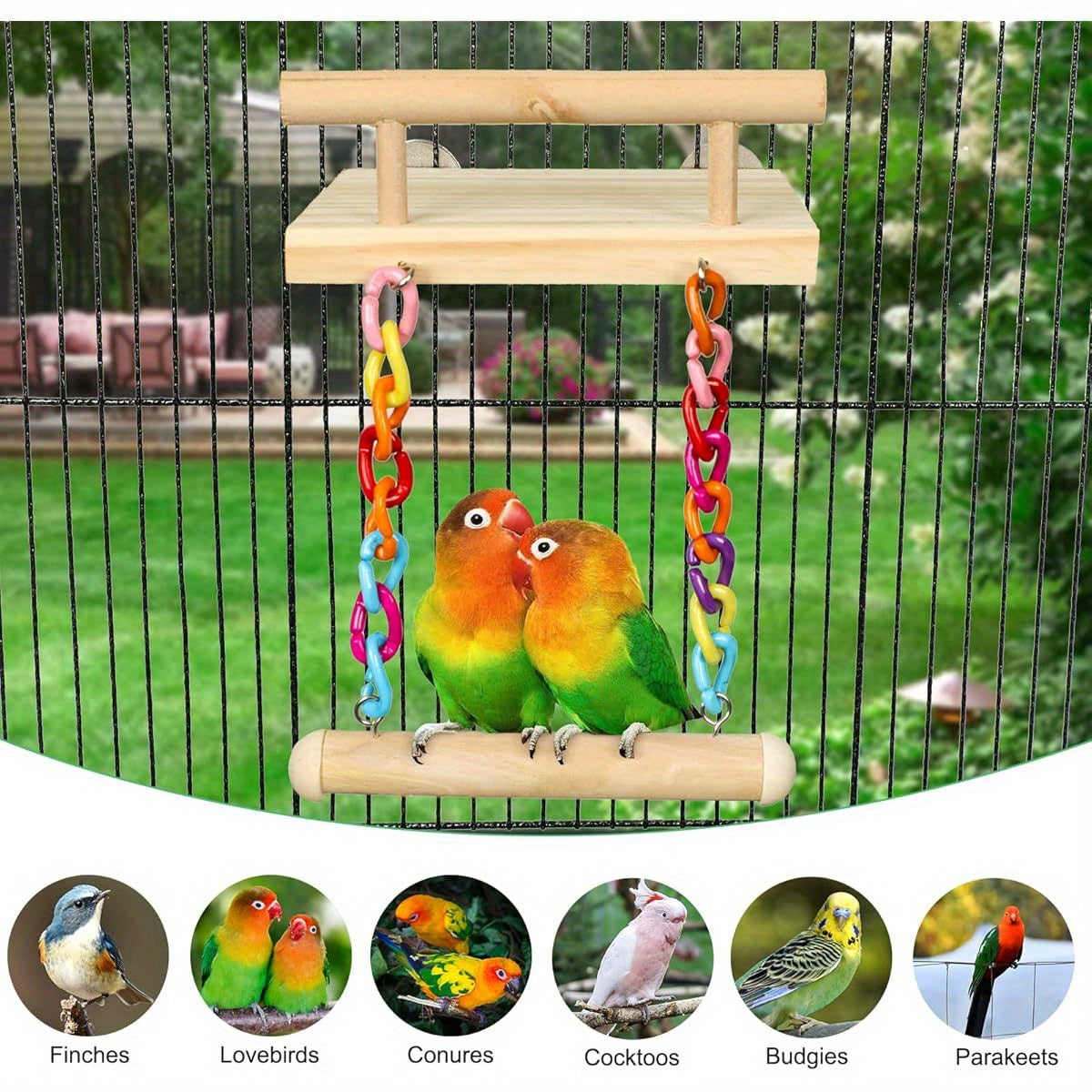 Bird Perches Cage Toys Parrot Wooden Platform Play Gym Exercise Stand with Acrylic Wood Swing Ferris Wheel Chewing for Green Cheeks Baby Lovebird Chinchilla Hamster Budgie