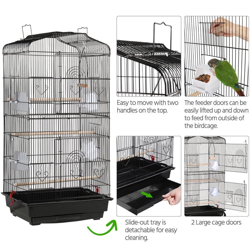 Costoffs 41 Inch Metal Birdcage Parrot Cage with Slide Out Tray and Four Feeders for Budgie Parrot Canary Cockatiel and Green Cheek Conure