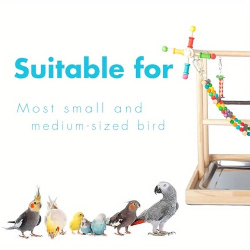 Medium Bird Playground Stand with Climbing Ladders Swing Chew Toys Detachable Feeder Heavy Duty Construction Spacious Base for Cockatiels Quakers Conures Lovebirds Budgies Tabletop Cage Perch Easy Assembly