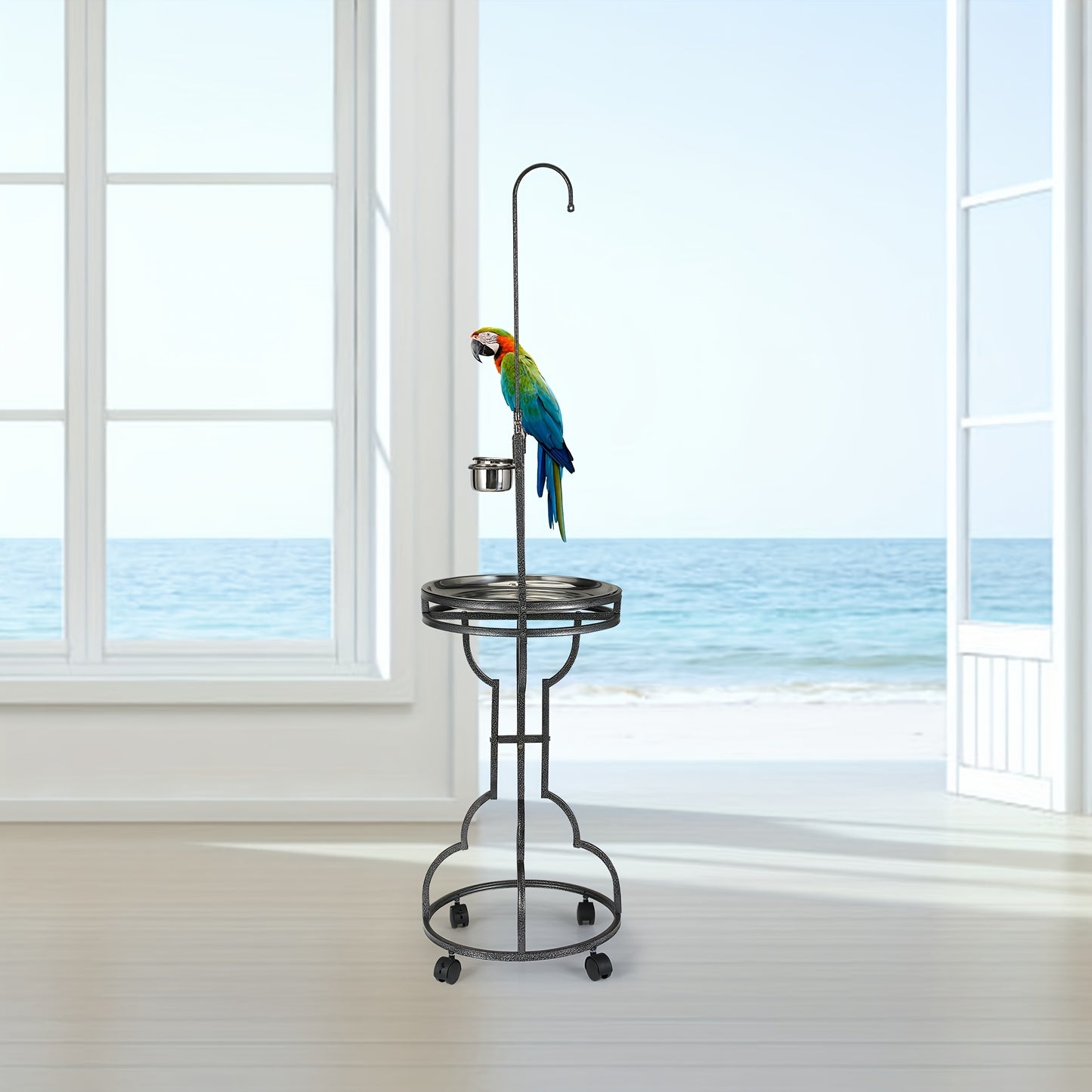 Iron Bird Stand With Toy Hook Parrot Perch Heavyduty