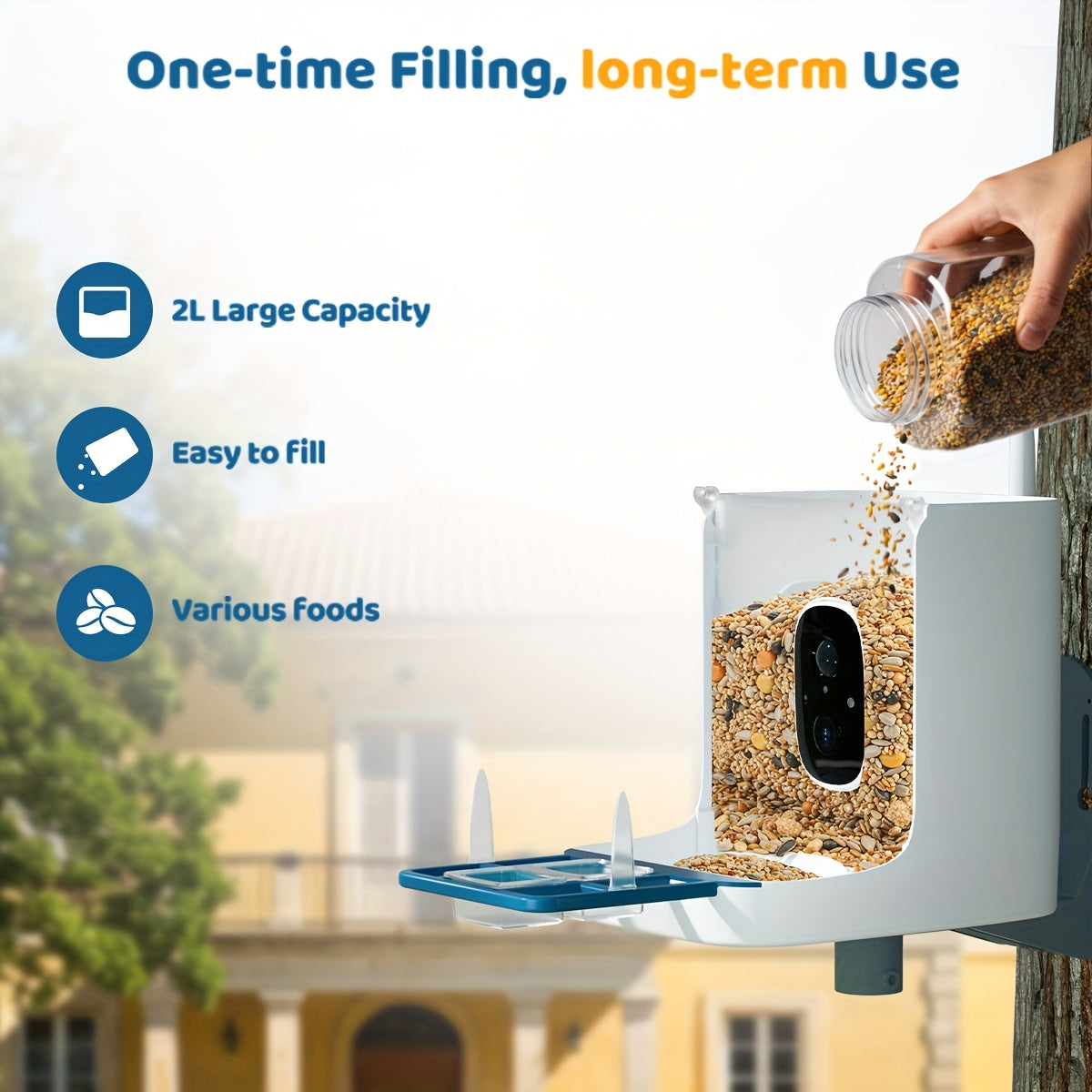 Smart Solar Powered Bird Feeder Camera 2K HD Video AI Bird Identification 11000 Species Real Time View Alerts 3W Solar Panel Outdoor Garden Bird Watching