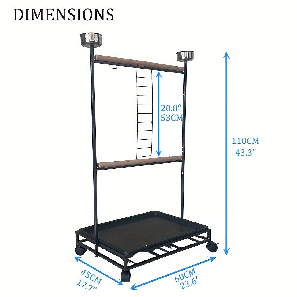 SINOPET Large Wrought Steel Bird Perch Stand 360 Degree Rotating Sturdy Metal Cage with Climbing Ladder and Feeding Station for Medium to Large Parrots Indoor Outdoor Use