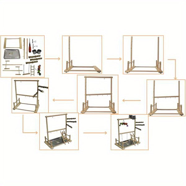 Bird Playground Parrot Perch Stand Toys Wood Play Gym Activity Center Exercise Playpen Ladder Swing with Feeder Cups Chewing Toy and Tray