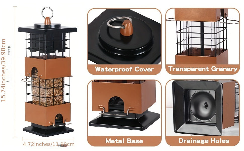 Squirrel Proof Bird Feeder for Outdoors Large Capacity Metal Hanging Feeder with Weight Activated Design Weather Resistant Construction Easy Hang Chains for Wild Birds