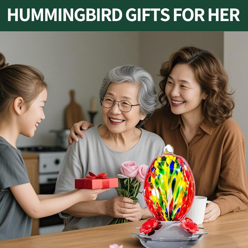 Hand Blown Glass Hummingbird Feeder With Plastic Base