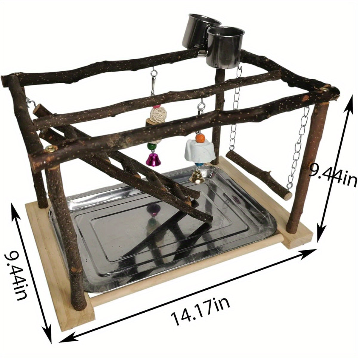 Parrots Playstand Bird Play Gym Stainless Steel and Wood Exercise Activity Center with Swings Ladders Chewing Toys Feeding Cups and Perch Stand for Conure Cockatiel Lovebirds Interactive Bird Playground for Mental and Physical Stimulation