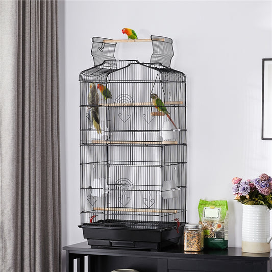 Costoffs 41 Inch Metal Birdcage Parrot Cage with Slide Out Tray and Four Feeders for Budgie Parrot Canary Cockatiel and Green Cheek Conure