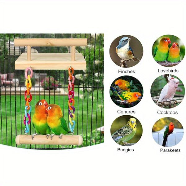 Bird Perches Cage Toys Parrot Wooden Platform Play Gym Exercise Stand with Acrylic Wood Swing Ferris Wheel Chewing for Green Cheeks Baby Lovebird Chinchilla Hamster Budgie