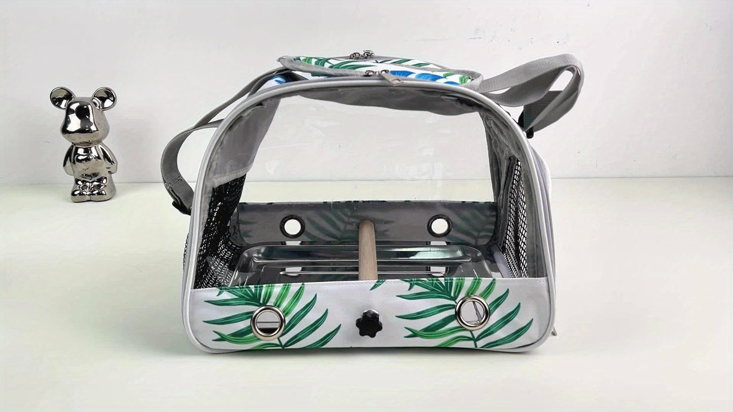 Bird Travel Carrier, Portable Small Bird Parrot Parakeet Carrier With Standing Perch AndMetal Tray Stand Perch, Side Access Window With Stand And Shoulder StrapCollapsible To Carry And Transport Birds