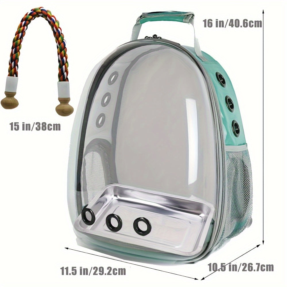 Bird Travel Carrier Backpack for Parakeets Budgies Cockatiels and Conures Zipper Closure Green Polyester