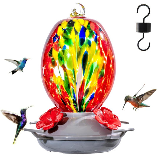 Hand Blown Glass Hummingbird Feeder With Plastic Base