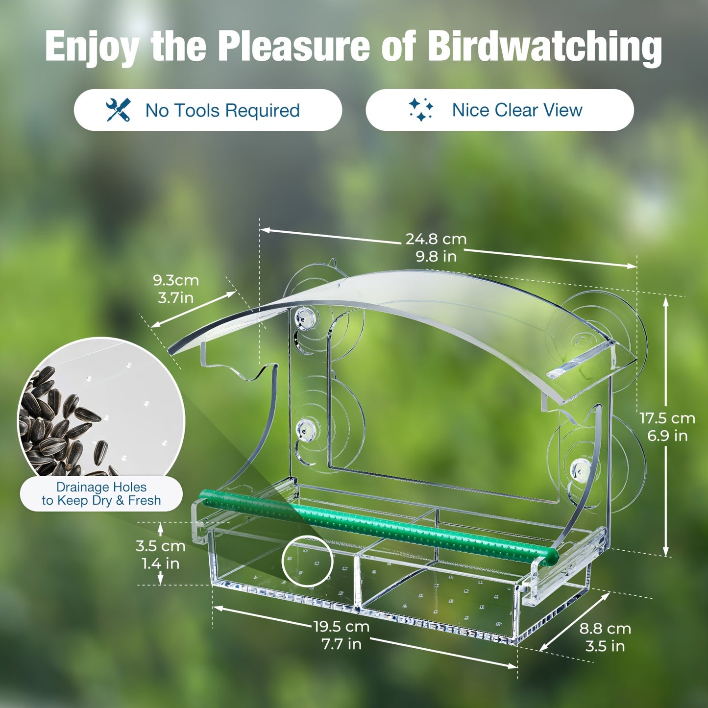 Kingsyard Window Bird Feeder Acrylic Easy To Clean