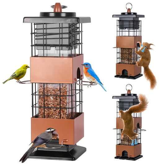 Squirrel Proof Bird Feeder for Outdoors Large Capacity Metal Hanging Feeder with Weight Activated Design Weather Resistant Construction Easy Hang Chains for Wild Birds