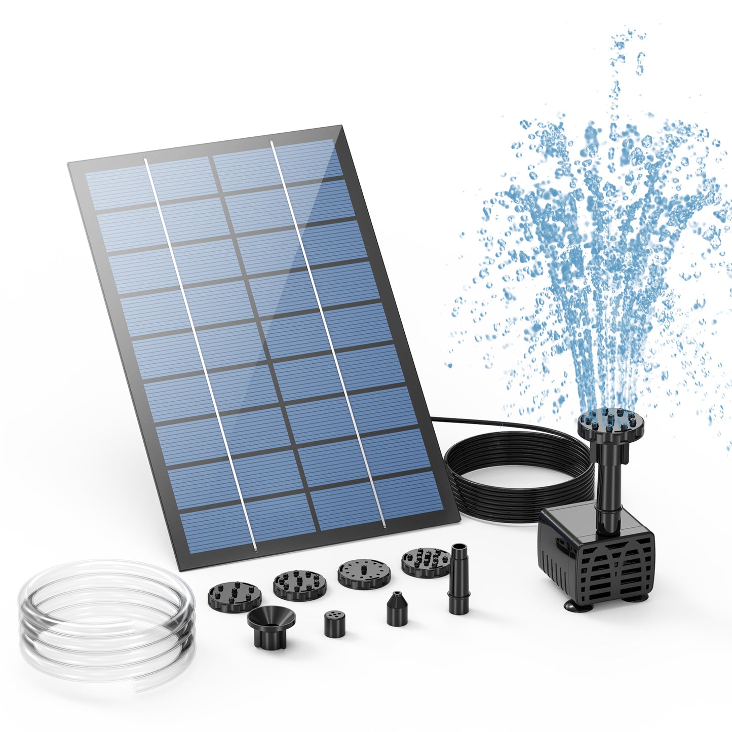AISITIN 1.5W 2.5W 3.5W Solar Water Pump Kit Outdoor Solar Powered Fountain Pump with 6 Nozzles for Bird Bath Ponds Garden Fish Tank Eco-Friendly DIY Water Feature for Home and Backyard