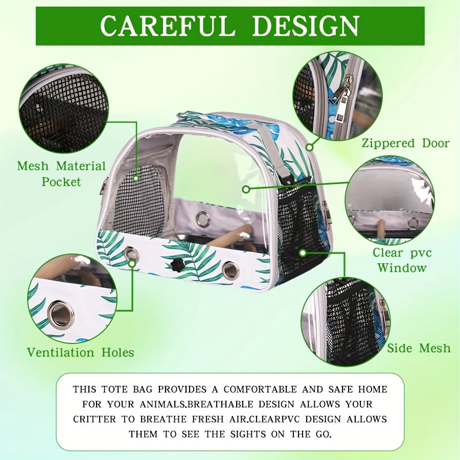 Bird Travel Carrier, Portable Small Bird Parrot Parakeet Carrier With Standing Perch AndMetal Tray Stand Perch, Side Access Window With Stand And Shoulder StrapCollapsible To Carry And Transport Birds
