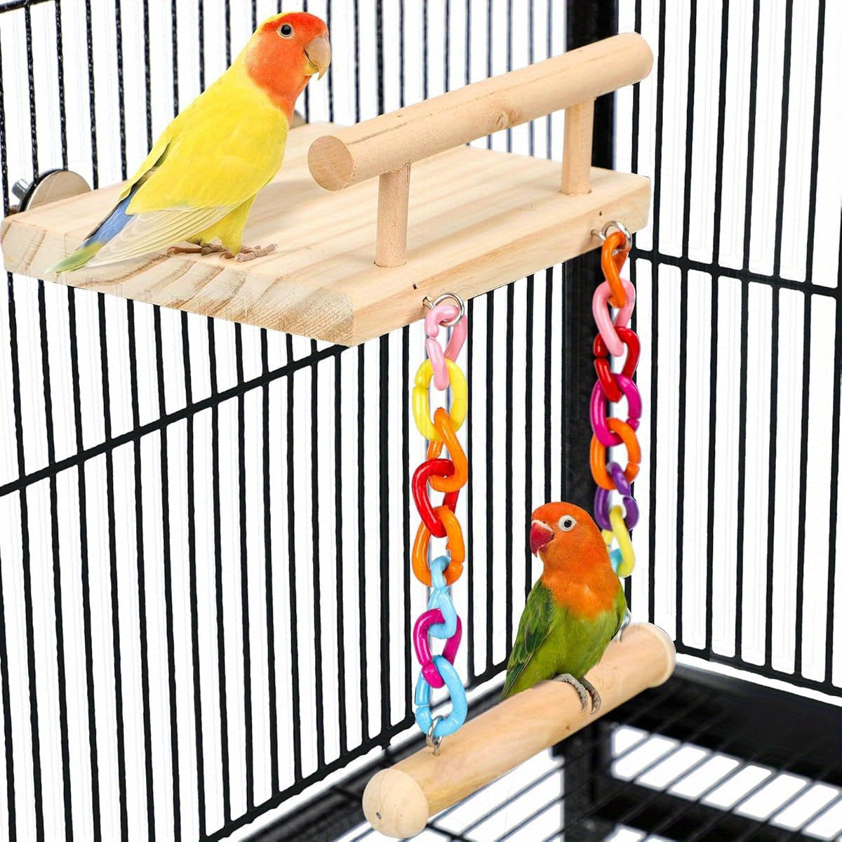 Bird Perches Cage Toys Parrot Wooden Platform Play Gym Exercise Stand with Acrylic Wood Swing Ferris Wheel Chewing for Green Cheeks Baby Lovebird Chinchilla Hamster Budgie