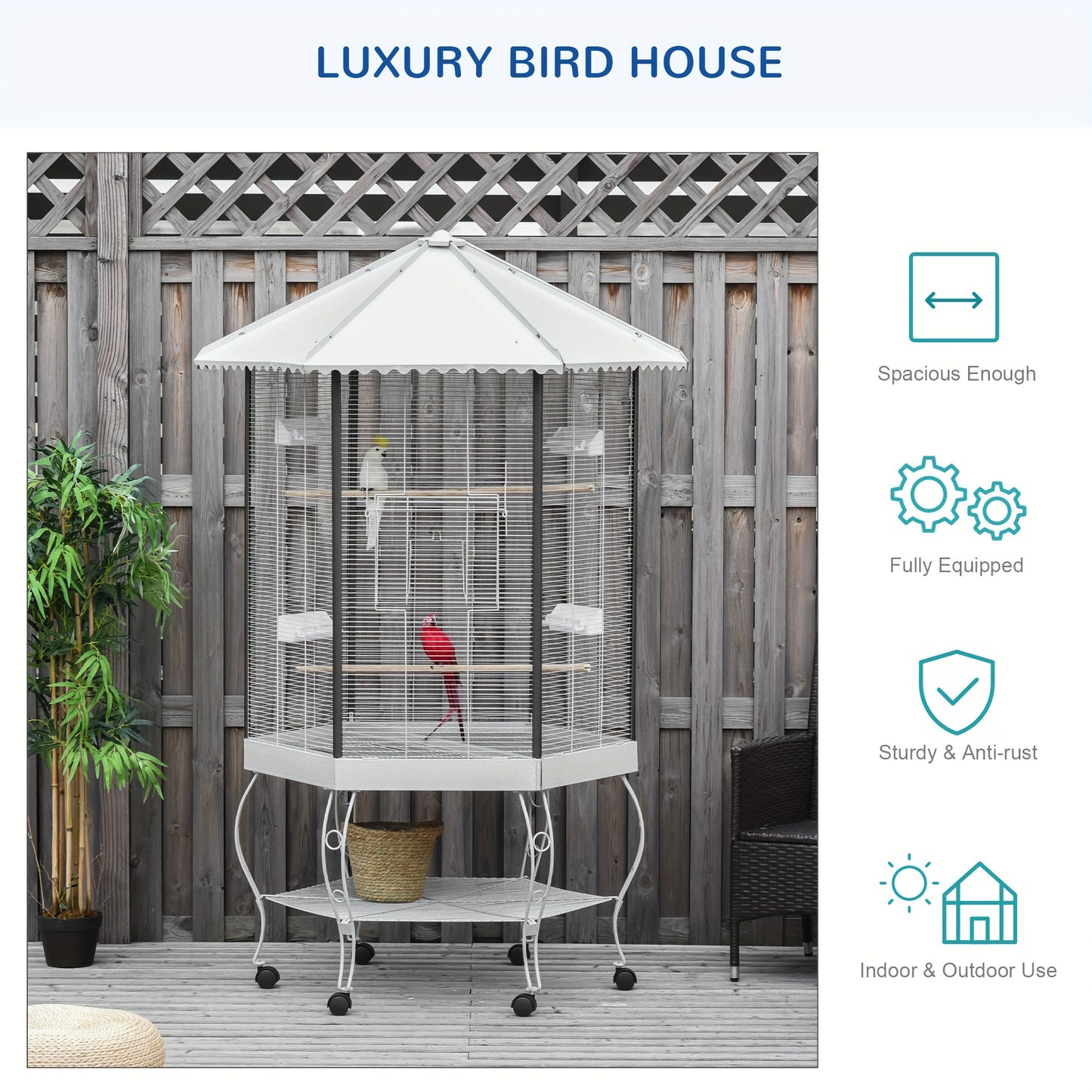 PawHut 77" Flight Bird Cage Hexagon Covered Canopy Portable Aviary with Storage